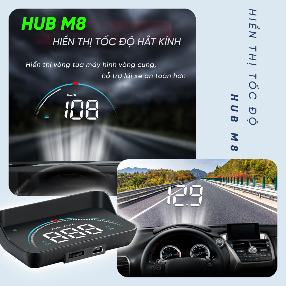 Thiết Bị Hiển Thị Tốc Độ Trên Kính Lái Hud M8 - Ảnh 3