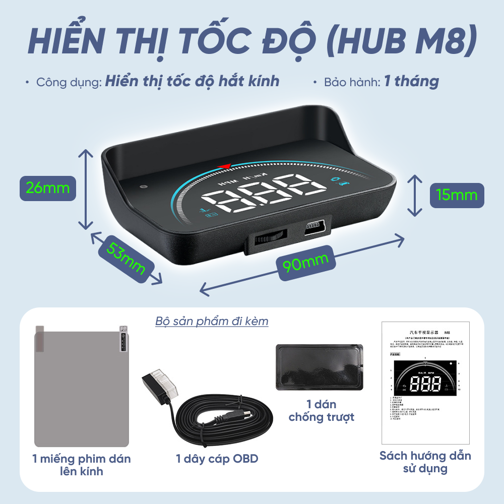Thiết Bị Hiển Thị Tốc Độ Trên Kính Lái Hud M8 - Ảnh 9