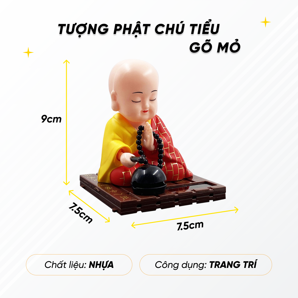 Tượng Chú Tiểu Gõ Mõ Dễ Thương Sử Dụng Năng Lượng Mặt Trời - Ảnh 6