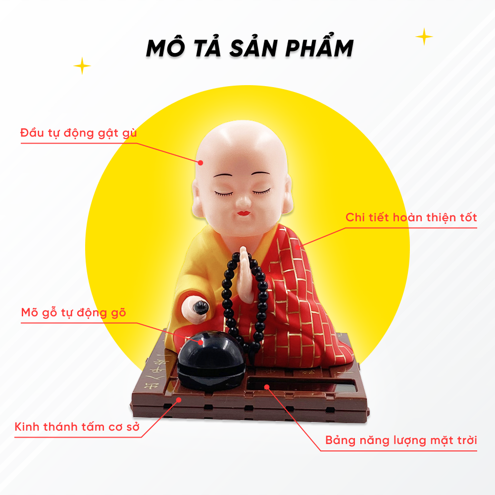 Tượng Chú Tiểu Gõ Mõ Dễ Thương Sử Dụng Năng Lượng Mặt Trời - Ảnh 7