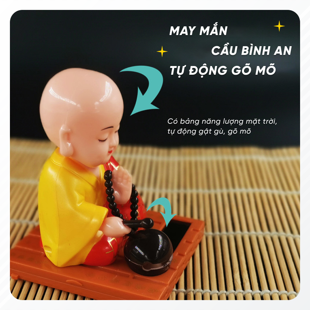 Tượng Chú Tiểu Gõ Mõ Dễ Thương Sử Dụng Năng Lượng Mặt Trời - Ảnh 4