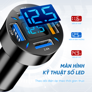 Tẩu sạc 4 cổng QC 3.0+2.4A có đèn Led