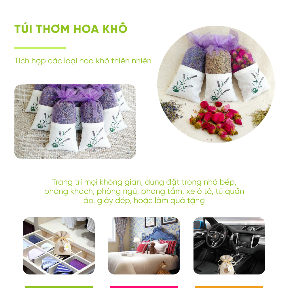 Túi Thơm Hoa Khô Khử Mùi Trang Trí Ô Tô - Ảnh 6